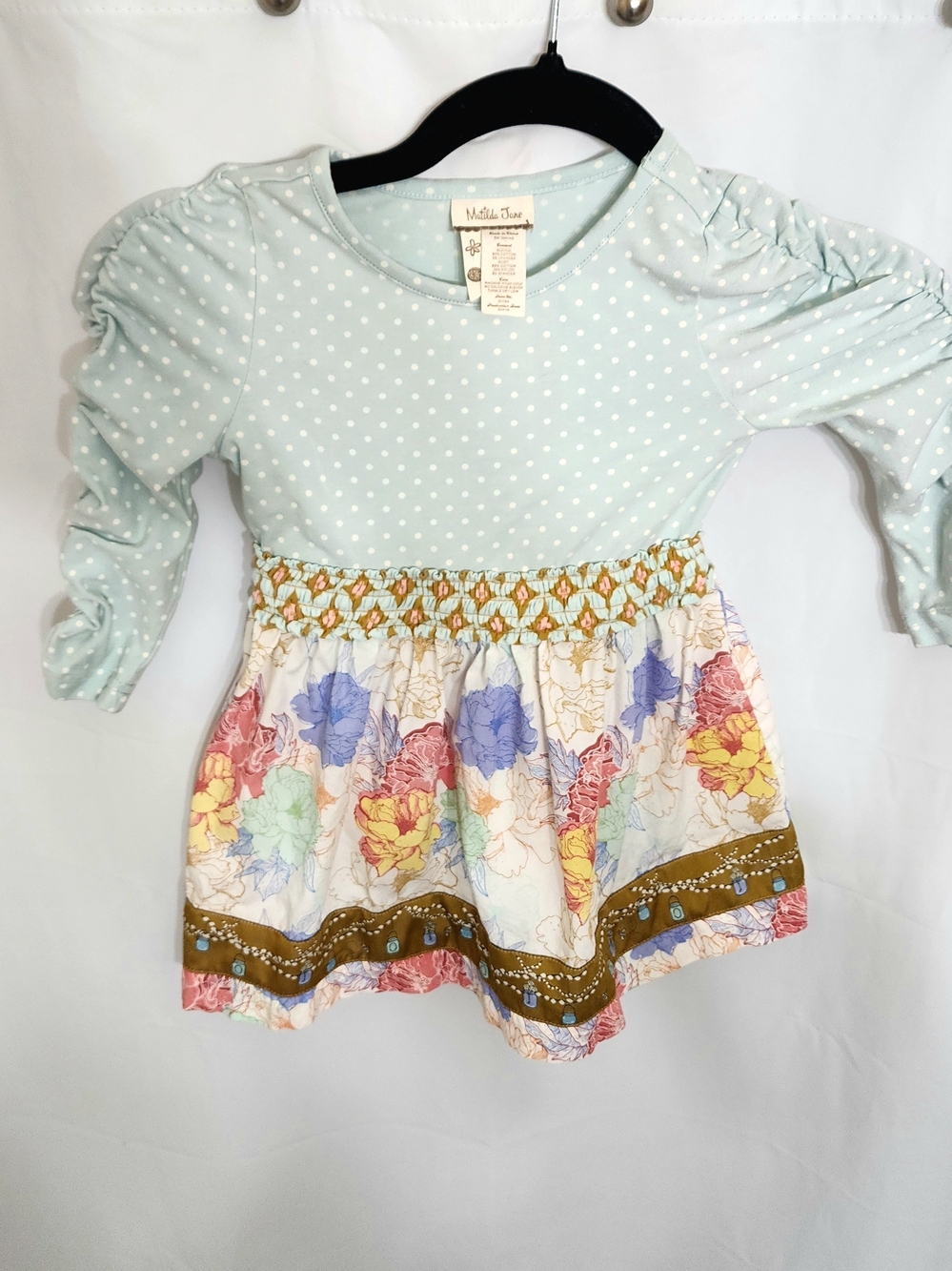 Matilda Jane Girls Mint Polka Dot & Floral Dress Size 18-24m